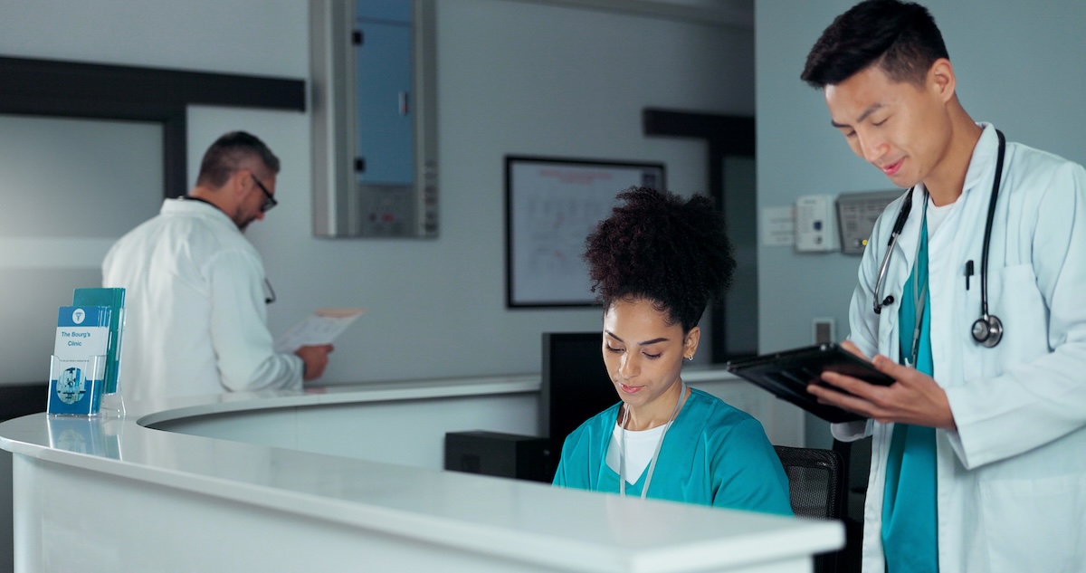 Medical practice team working in a clinic office
